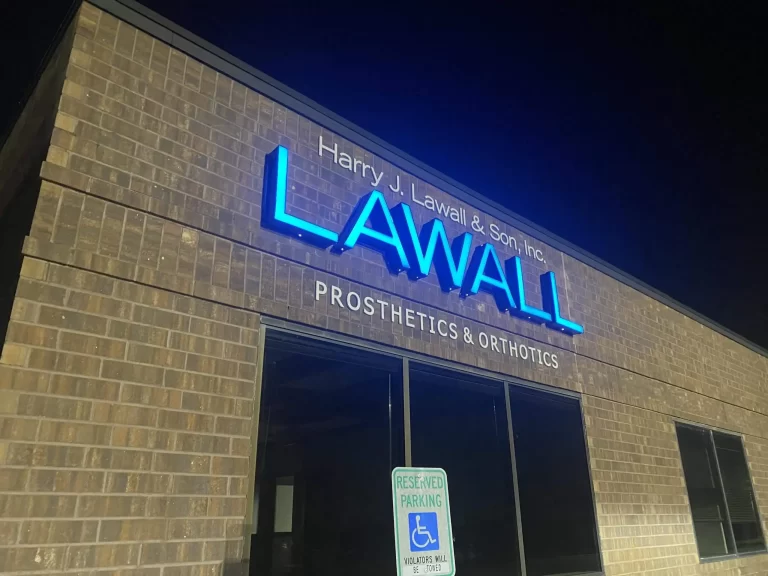 Lawall Channel Letters Illuminated at Night