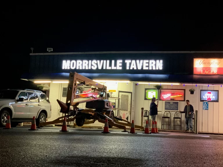 Morrisville Tavern Illuminated Channel Letter Sign at Night