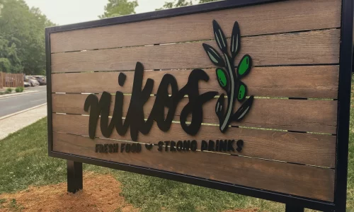 Custom Nikos Sign - Channel Letters on a Wooden Backer